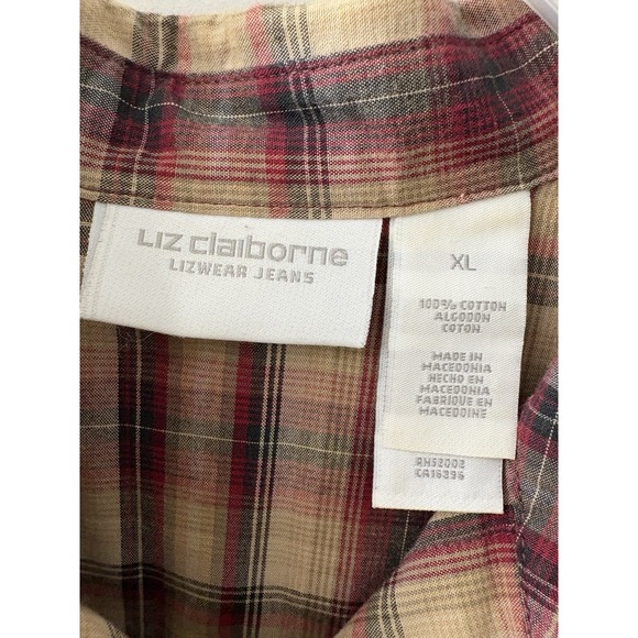 Liz Claiborne Button Up Plaid Lizwear Jeans Women's XL Long Sleeve Shirt Casual - Picture 2 of 8